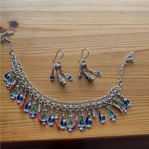 Handcrafted Berber Multicolor Enamel Charm Necklace and Earrings Set